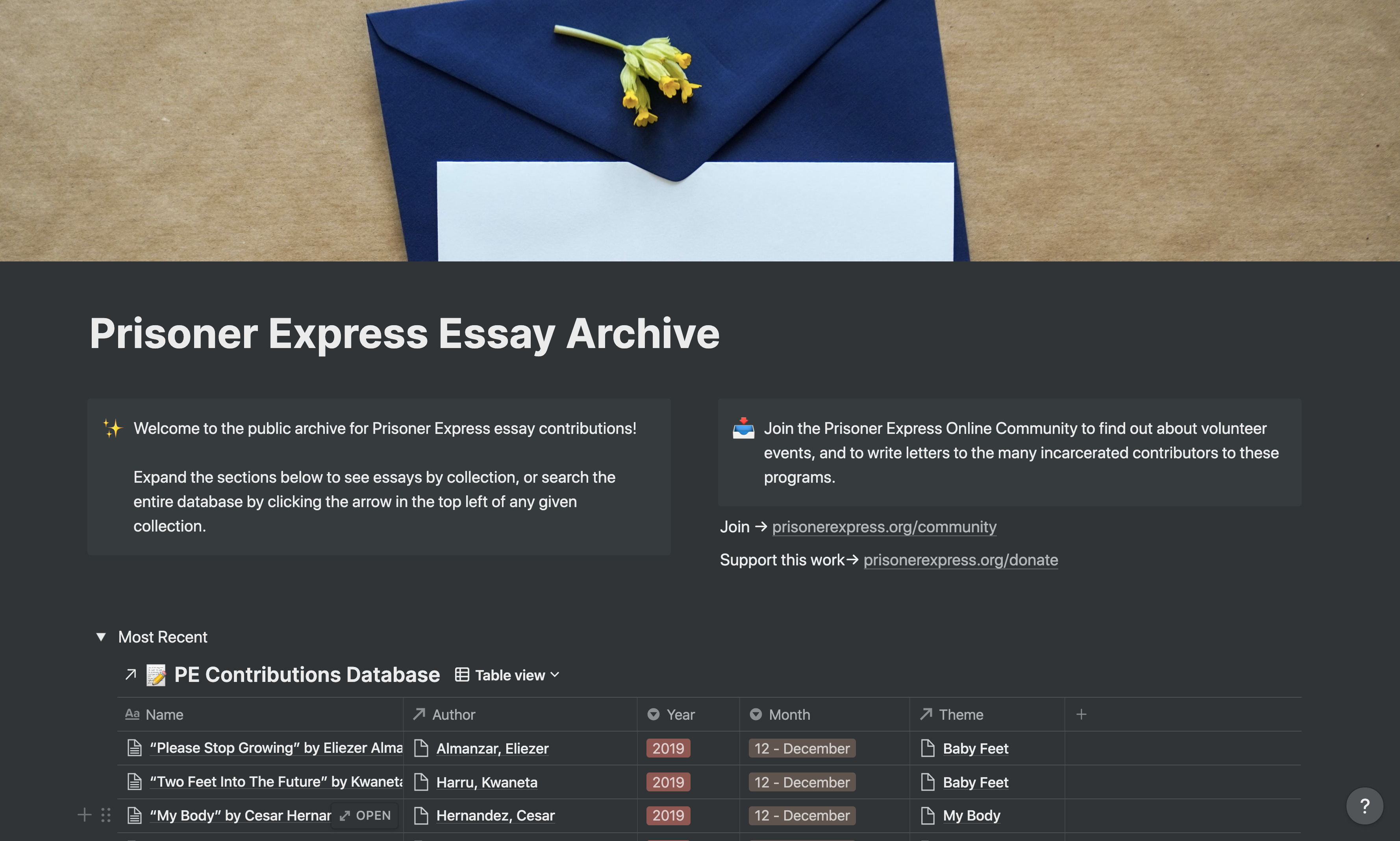 Essay Archive Screenshot
